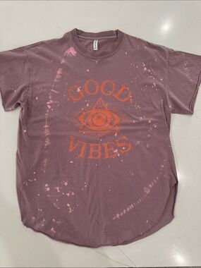 Pebby Forevee- Good Vibes Short Sleeve Tee - Mauve with Orange Print- XL